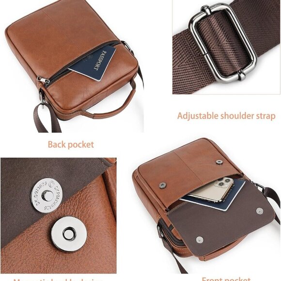 Unisex Genuine Leather Messenger Bag - Stylish Crossbody for Daily Use, 8.3" - Picture 6 of 8